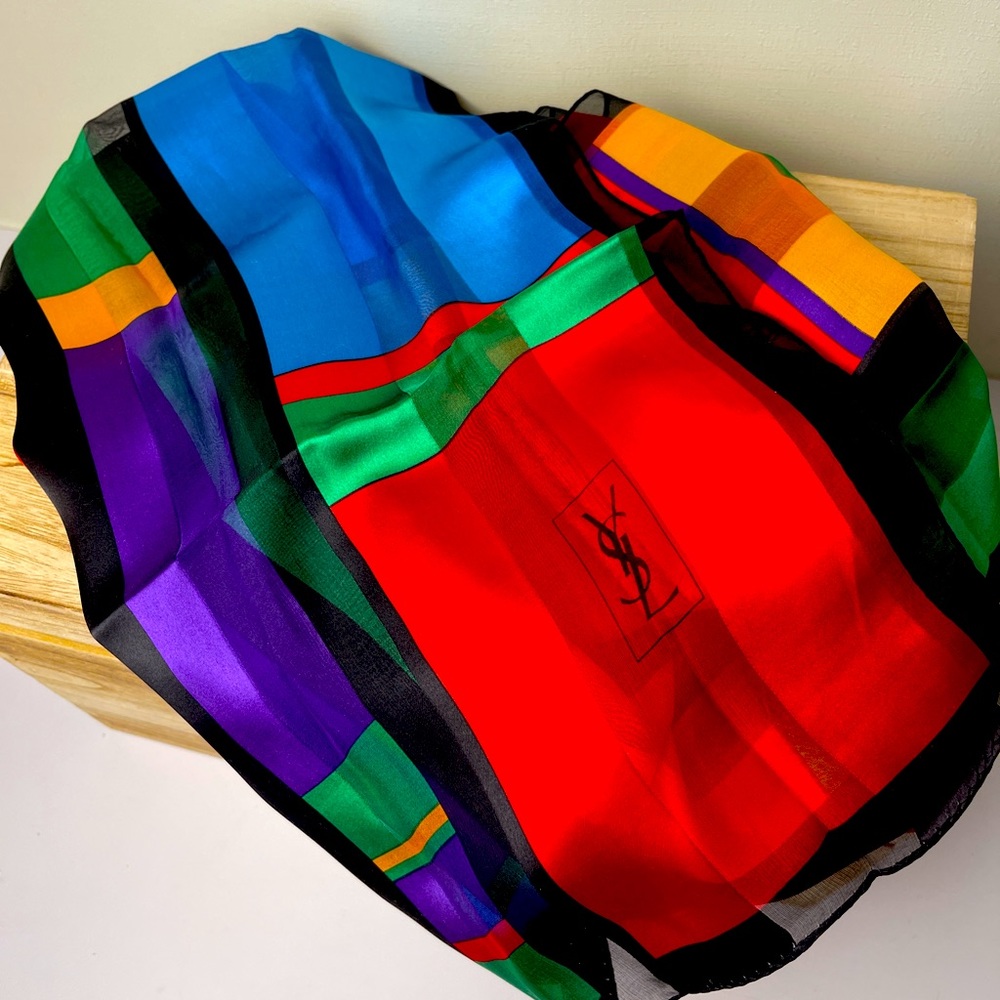 YVES SAINT LAURENT MULTICOLOR 100% SILK SCARF